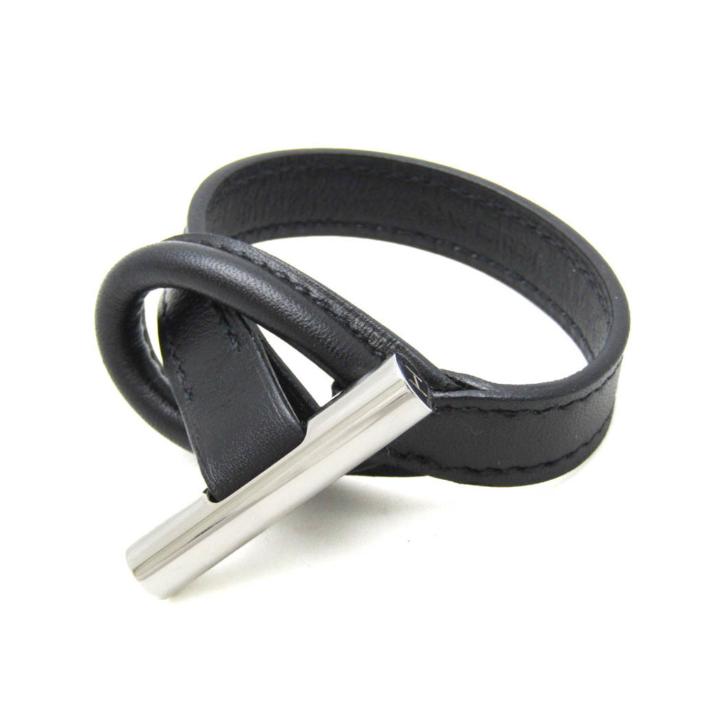 HERMES Silver Leather Bracelet